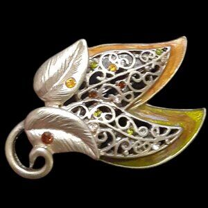 Vintage KC Signed Kenneth Cole Brooch Lapel Pin Enamled Rhinestones Gold Tone